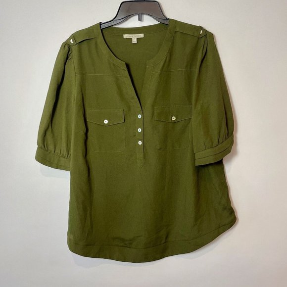 41Hawthorn Tops - 41Hawthorn Henley Blouse Top Womens Plus 2X Green Short Sleeve Split Neck